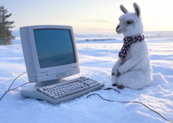 Llama using a desktop computer