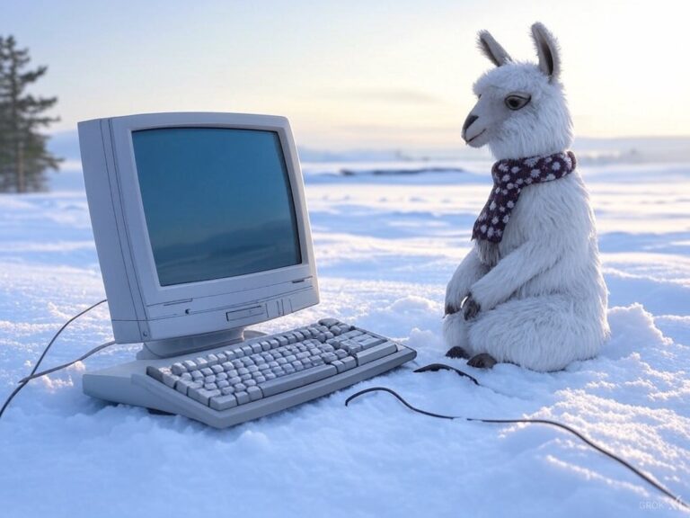 Llama using a desktop computer