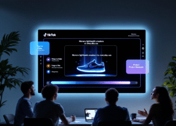 TikTok AI ad tools A sleek, futuristic user interface displaying TikTok’s Symphony AI tools in action. On the screen, an animated product video is being generated from a single photo and a short text prompt. In the background, stylized icons represent "Text to Video," "Image to Video," and "Product Showcase." A diverse team of marketers watches the process, reacting with excitement. The TikTok logo is subtly integrated in the corner, and digital sparkles highlight the speed and automation of the process. The overall vibe is fast, creative, and cutting-edge—capturing the future of AI-driven advertising.