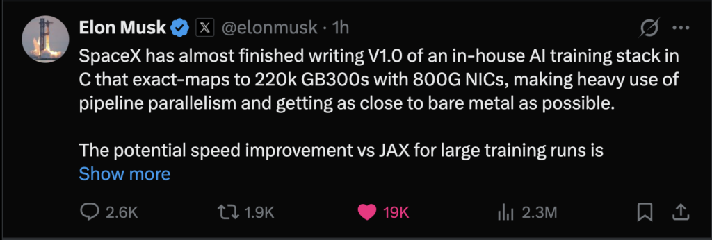 SpaceX in-house training stack in C