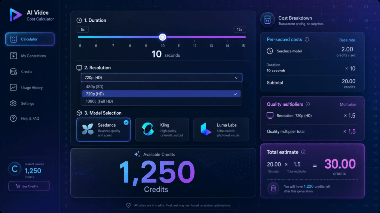 AI Video Cost Calculator screenshot