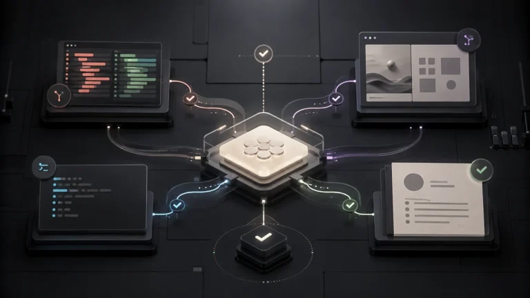 Codex coordinating parallel work across code, terminal, browser, and documents, with review checks