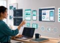 AI generated editorial image of a non-developer guiding AI coding agents to assemble websites, apps, automations, and tests.