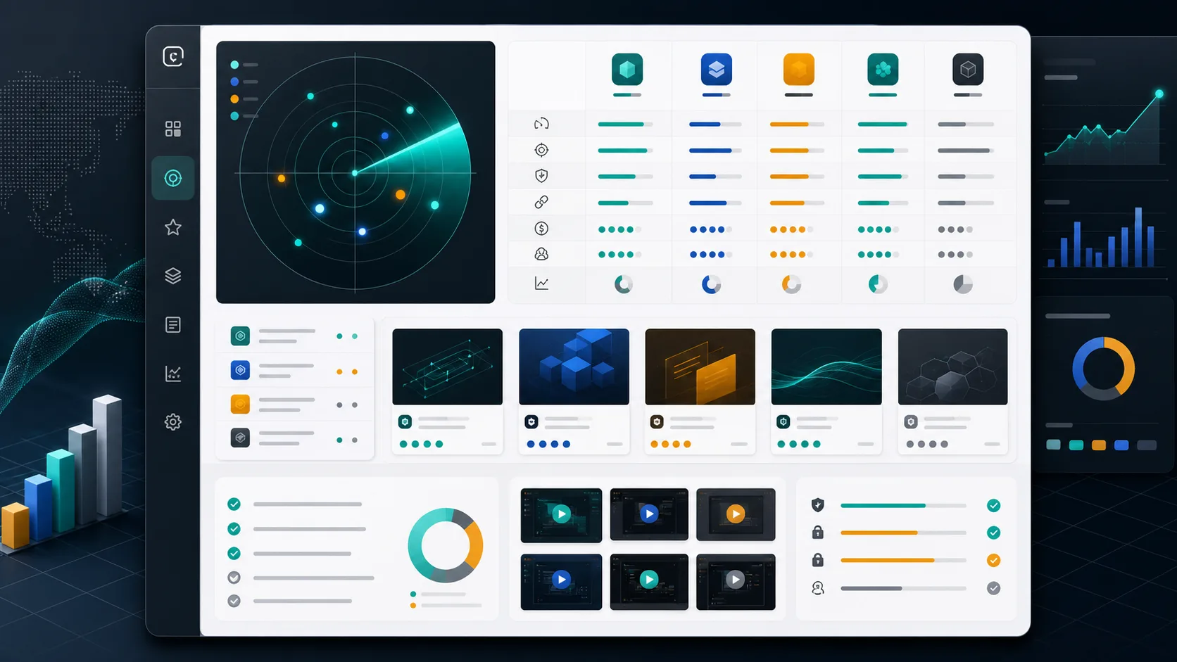 AI-generated editorial image of an AI launch radar dashboard with scorecard panels and evidence tiles