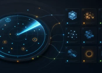 AI Launch Radar abstract dashboard showing new AI tools and product releases