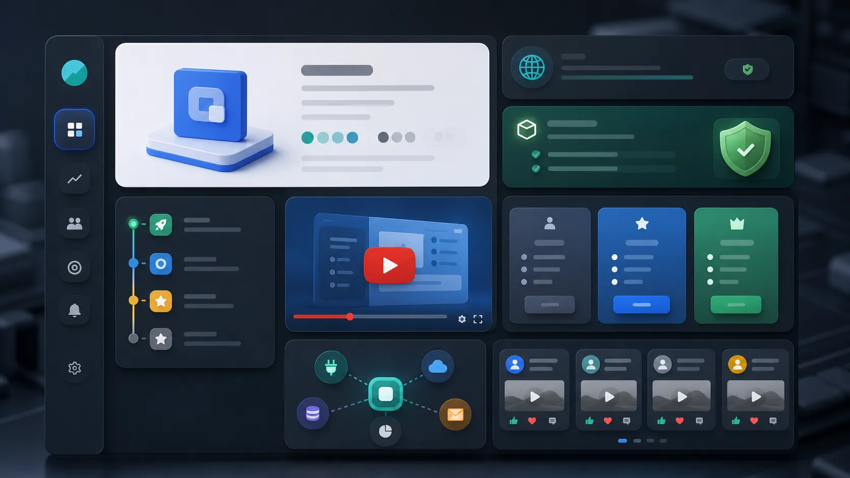 AI-generated founder visibility dashboard showing product profile, pricing, demo video, integrations, launch timeline, and creator coverage modules.