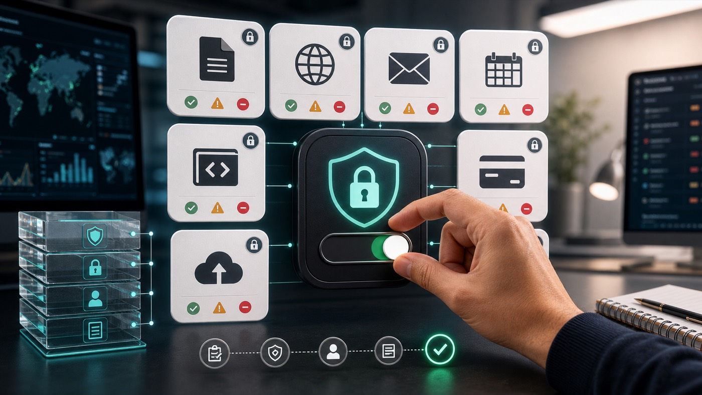 Privacy and data risk dashboard for reviewing AI tools before connecting documents, email, code, or customer data.
