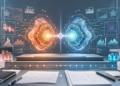 Abstract split comparison of two frontier AI models for Claude Fable 5 vs GPT 5.5