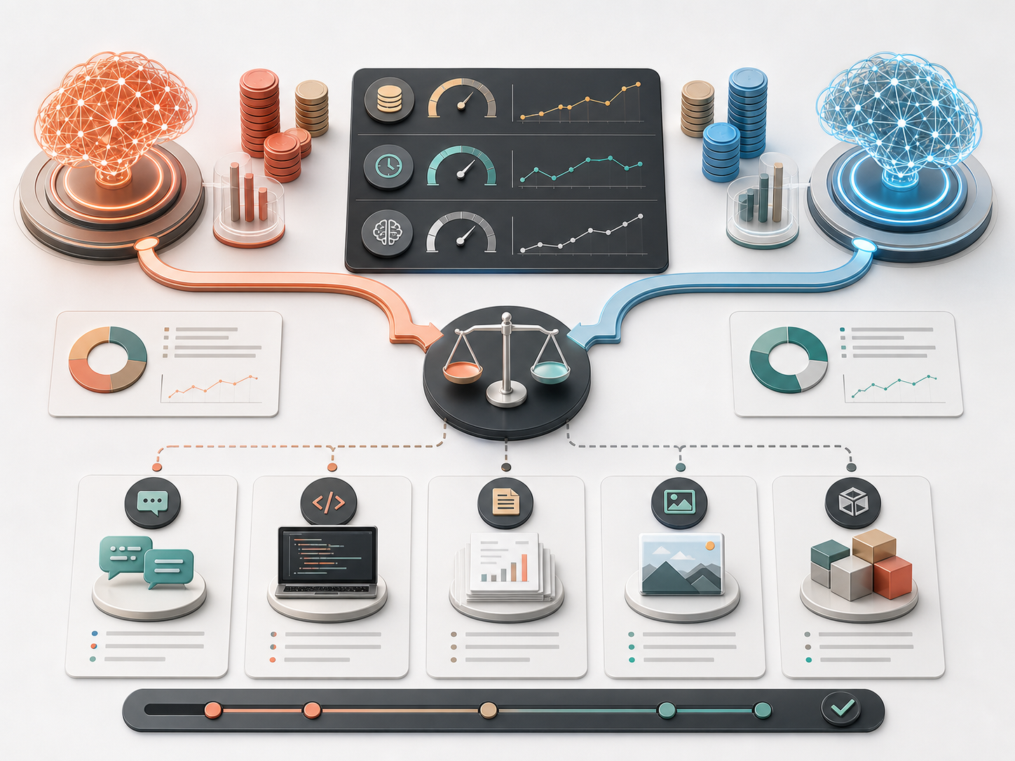 AI model pricing and value tradeoff dashboard illustration