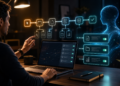 Cinematic workspace showing Codex converting a demonstrated workflow into reusable automation skills.
