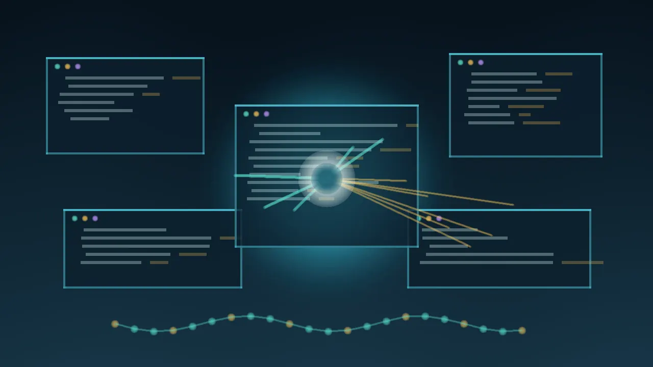 Original illustration of a coding agent workflow with planning panels, test traces, tool calls, and a central GLM-5.2 reasoning core.