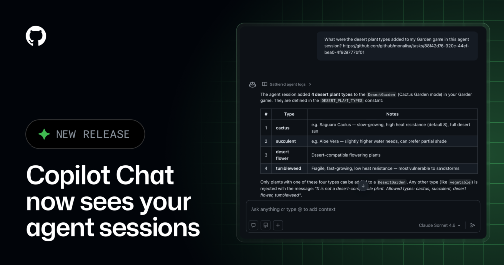 Official launch image for GitHub Copilot Chat agent-session search