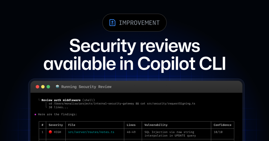 Official launch image for GitHub Copilot CLI security review command