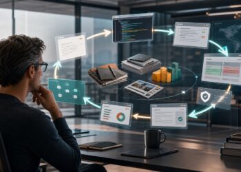 AI generated editorial image showing a human operator supervising an AI loop engineering workflow with goal, verification, and revision artifacts.