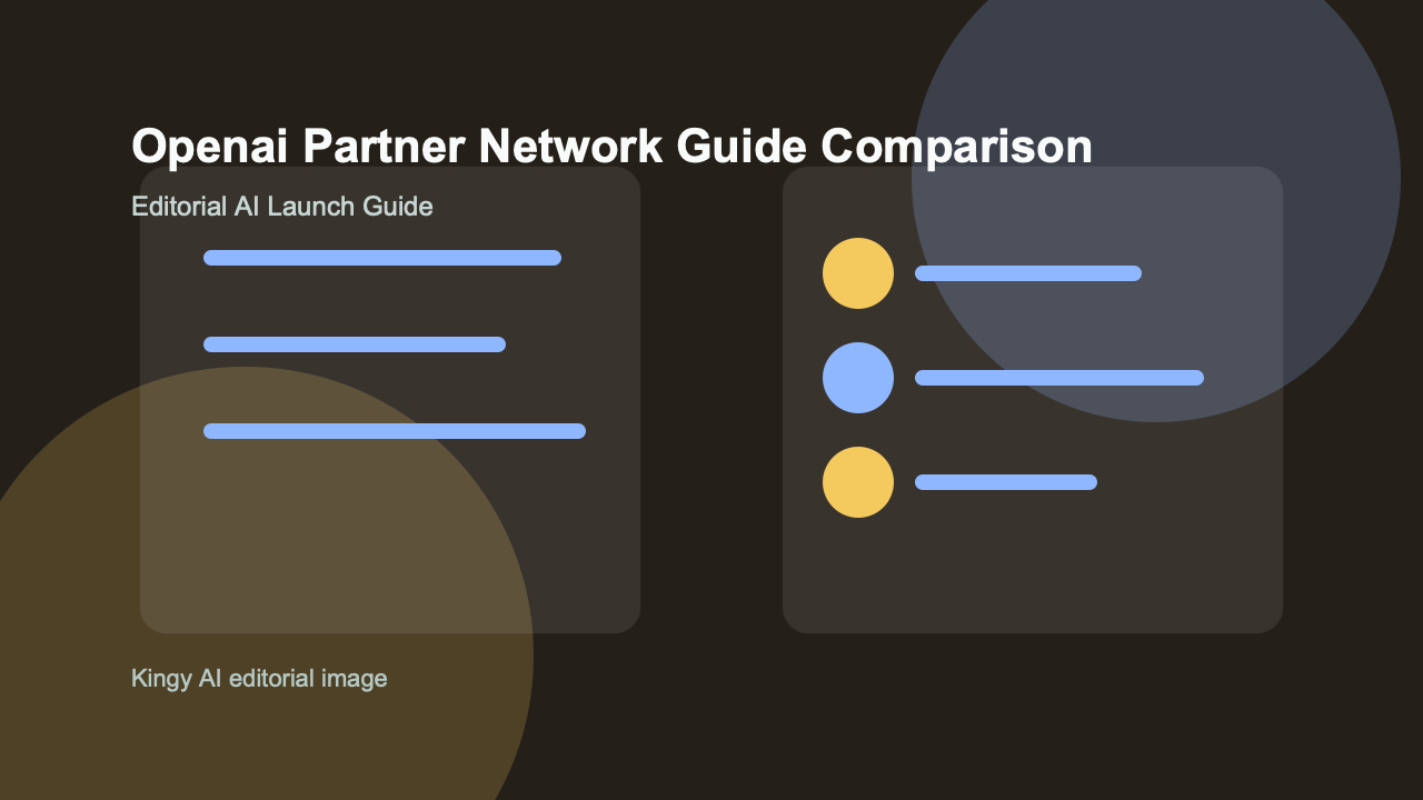 AI-generated editorial comparison image for OpenAI Partner Network showing use cases, pricing, alternatives, and risks