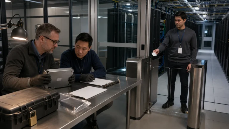 Safety engineers reviewing controlled access to a GPT-5.6 preview in a secure server facility.