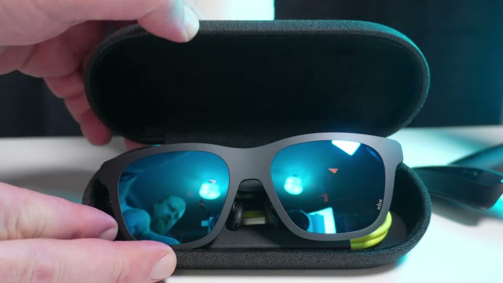 XREAL xbx a01+ glasses in their supplied protective case during Kingy's video review