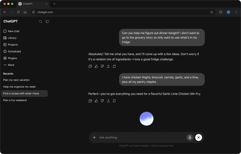 Official ChatGPT interface showing a general conversation in the ChatGPT web app