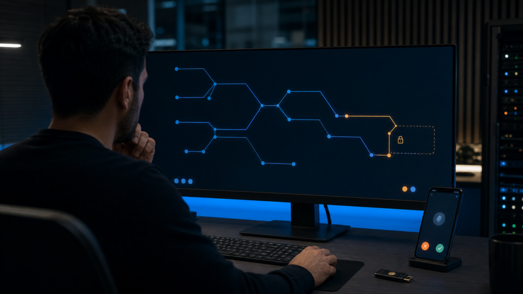 Identity engineer reviewing a read-only MCP operation path before requesting a locked write