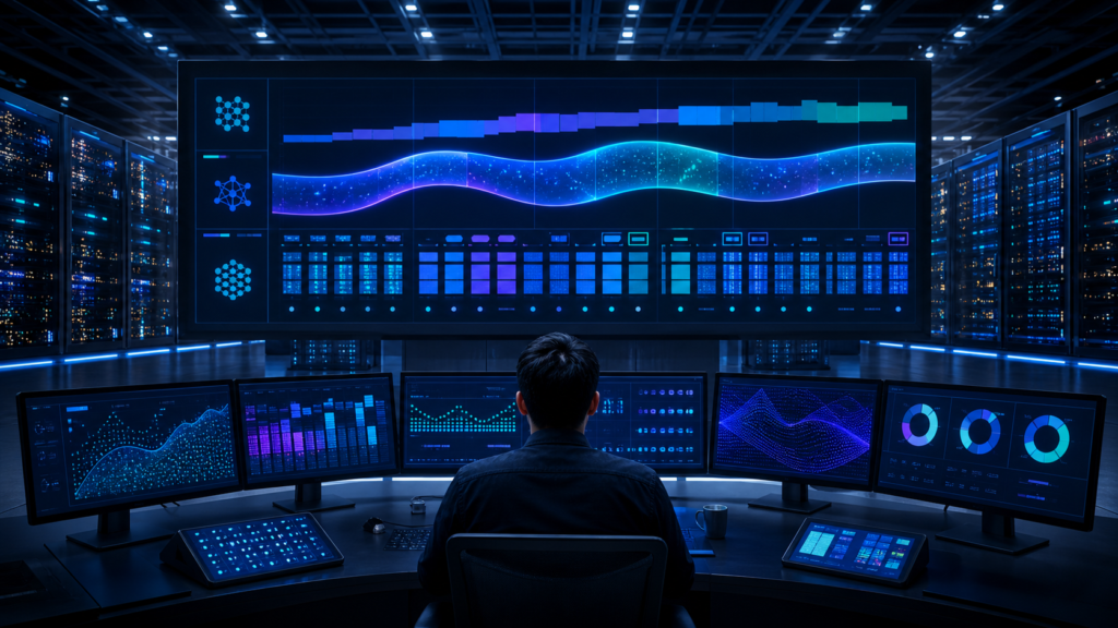 Editorial image of elastic AI model training infrastructure adapting across variable cloud accelerator capacity.