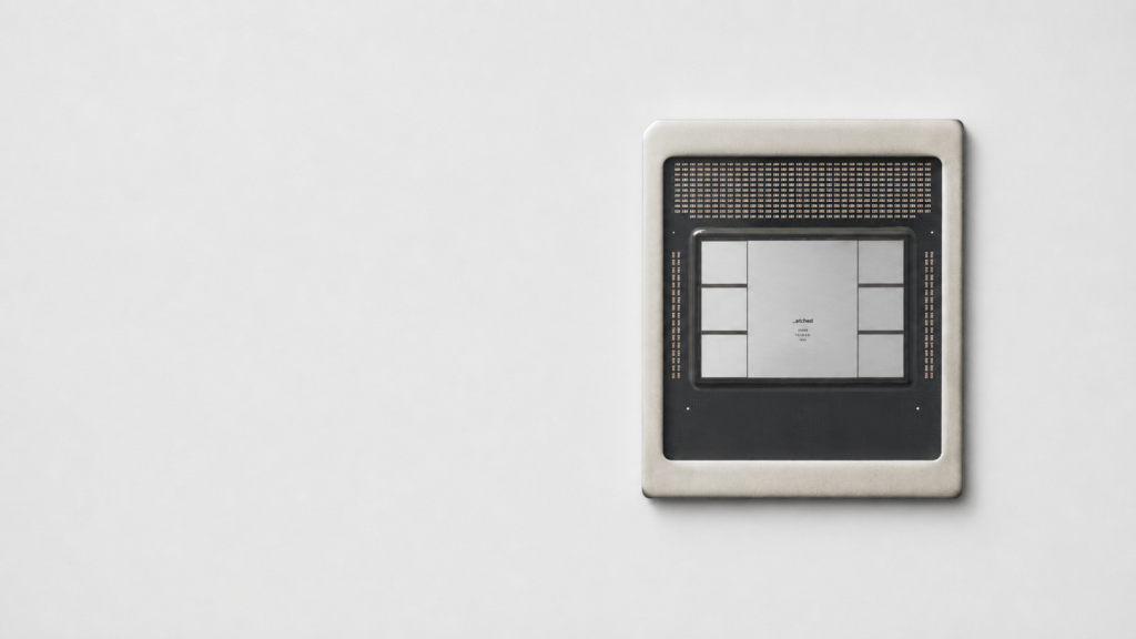 Official Etched AI accelerator chip on a pale studio background