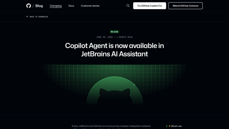 GitHub’s official Copilot Agent announcement for JetBrains AI Assistant