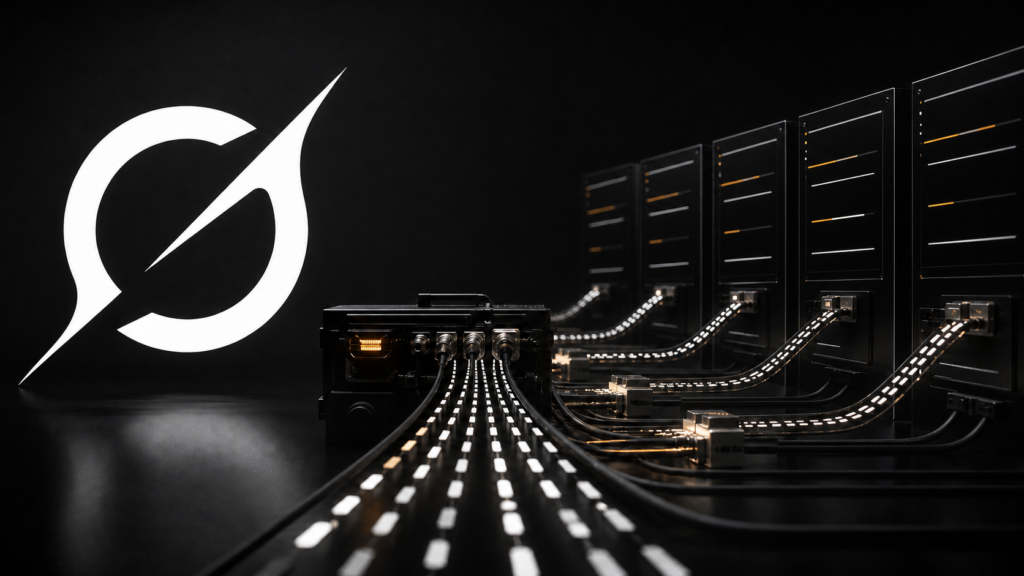 Grok 4.5 logo beside a neutral software benchmark evaluation rig
