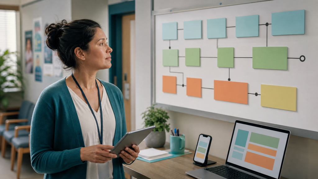 Coordinator reviews a cross-device workflow generated for a business app