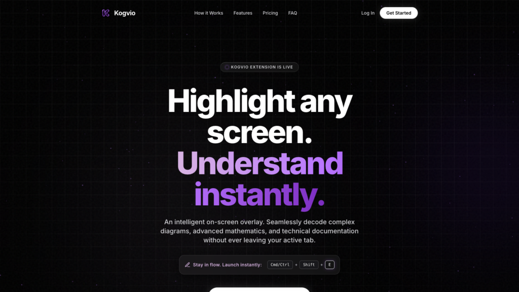 Kogvio official site showing its contextual AI browser extension