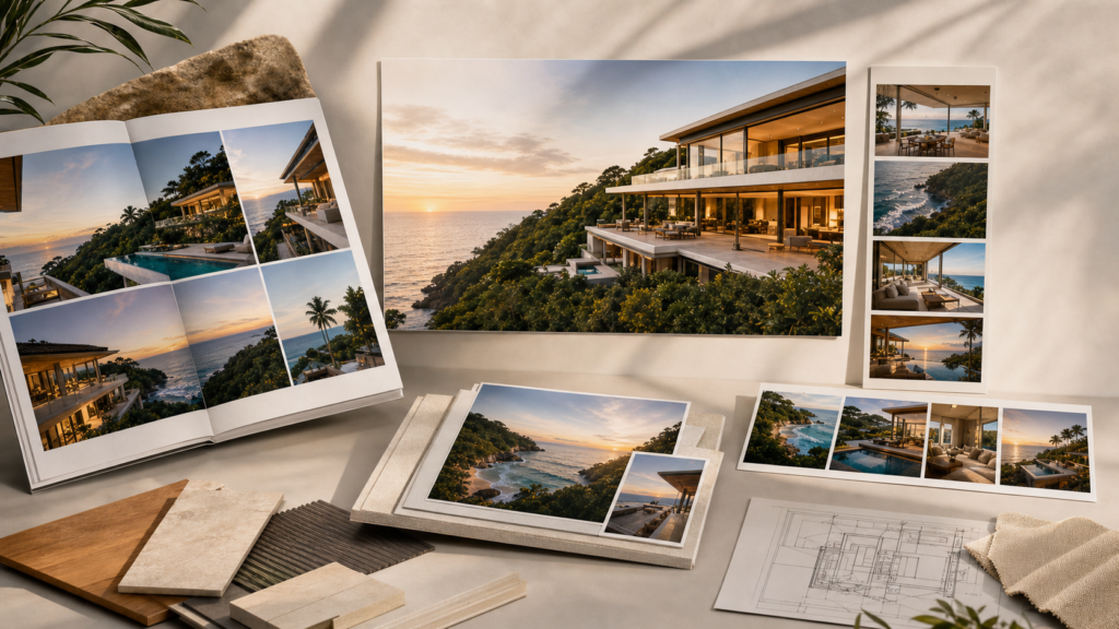 Coastal property campaign assets arranged across a Lovart AI design workflow