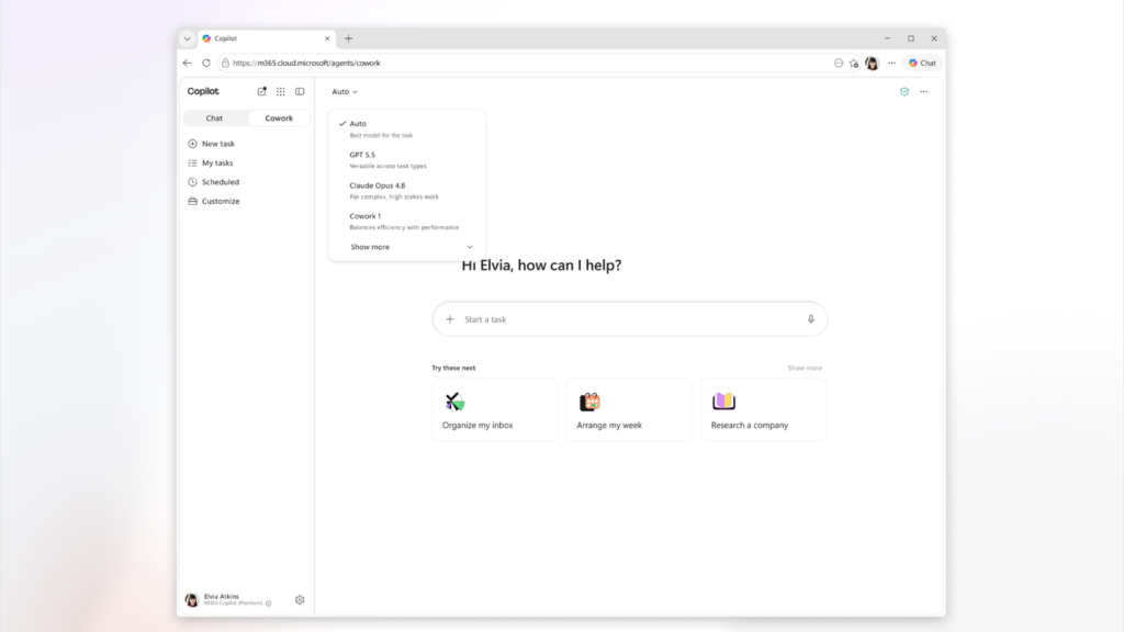 Microsoft 365 Copilot Cowork interface from the official Microsoft announcement