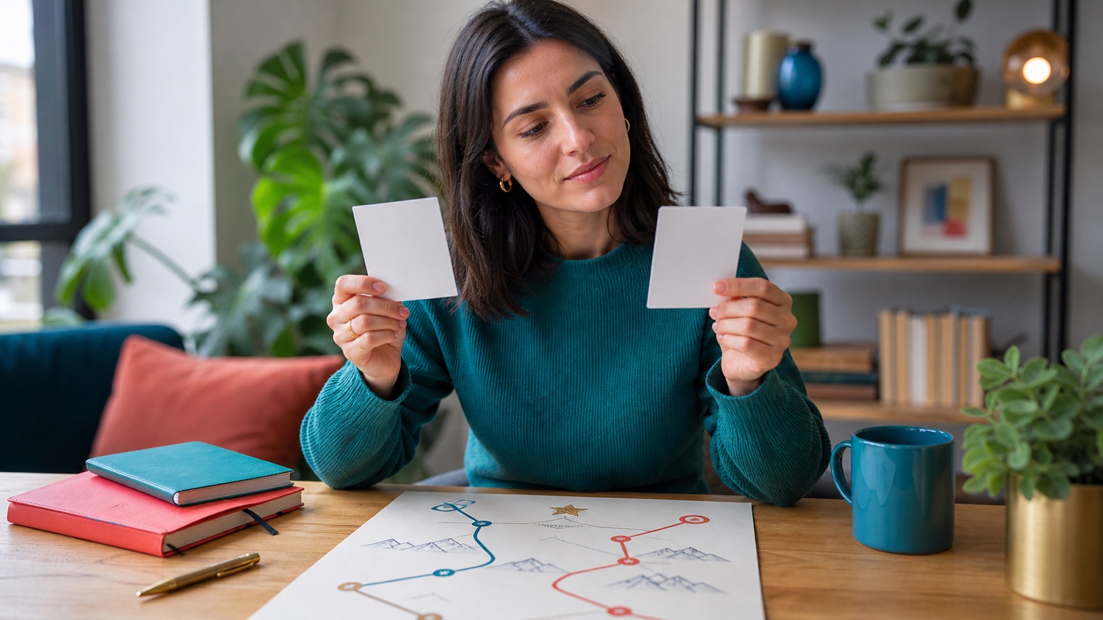 Learner comparing personal and work Copilot routes at a desk