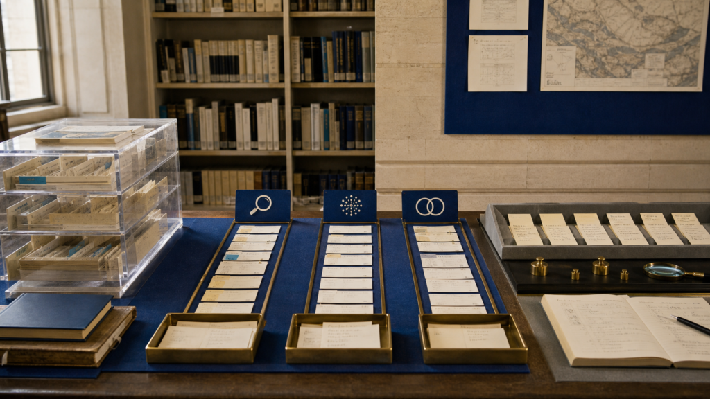 Archive cards are compared through keyword, semantic and hybrid retrieval lanes