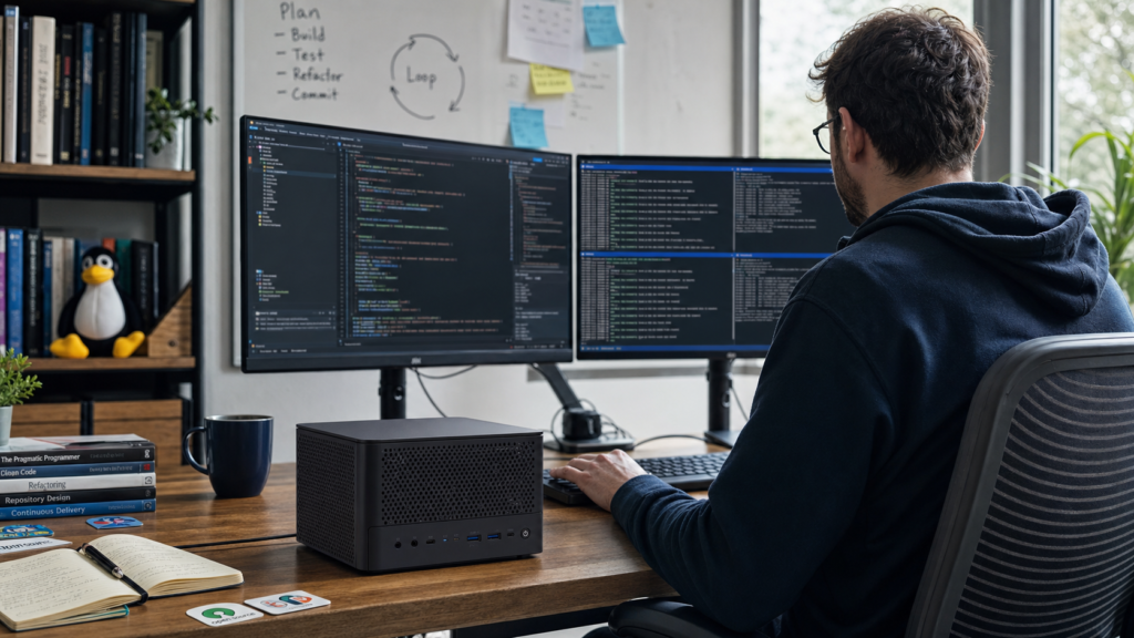 Developer evaluating a compact open-weight coding model across local terminal-agent harnesses