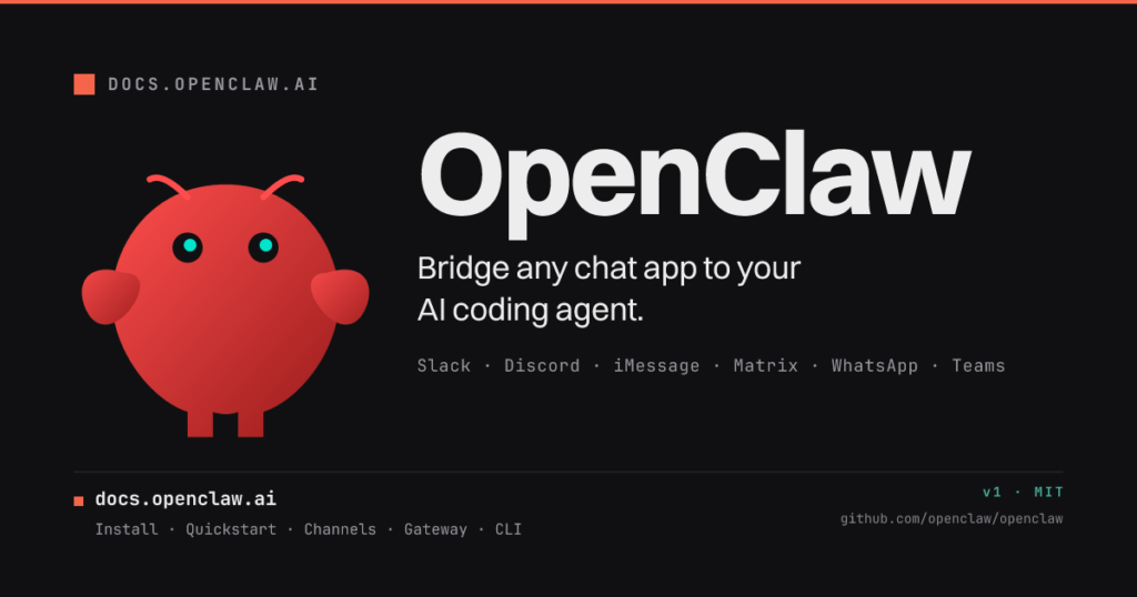 OpenClaw official project card with the red OpenClaw character and product name.