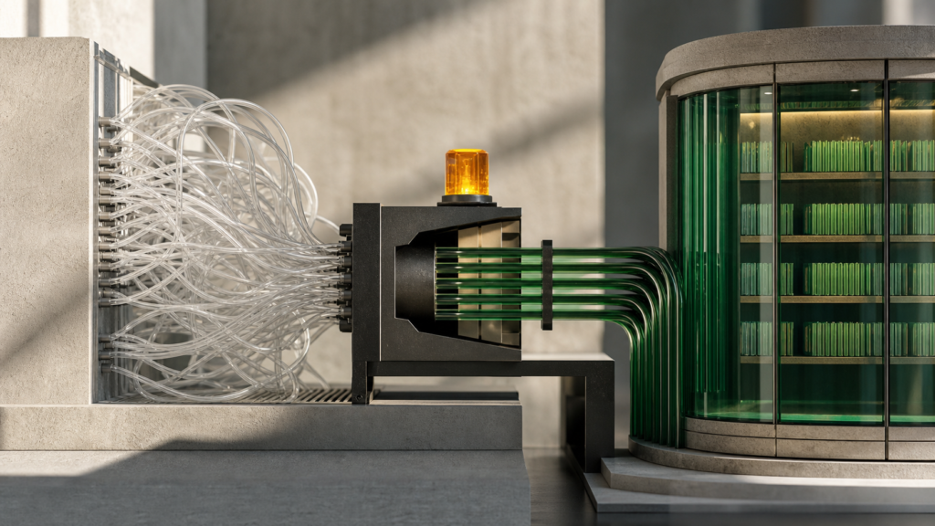 A one-way gateway replaces tangled scraping lines with orderly catalog conduits