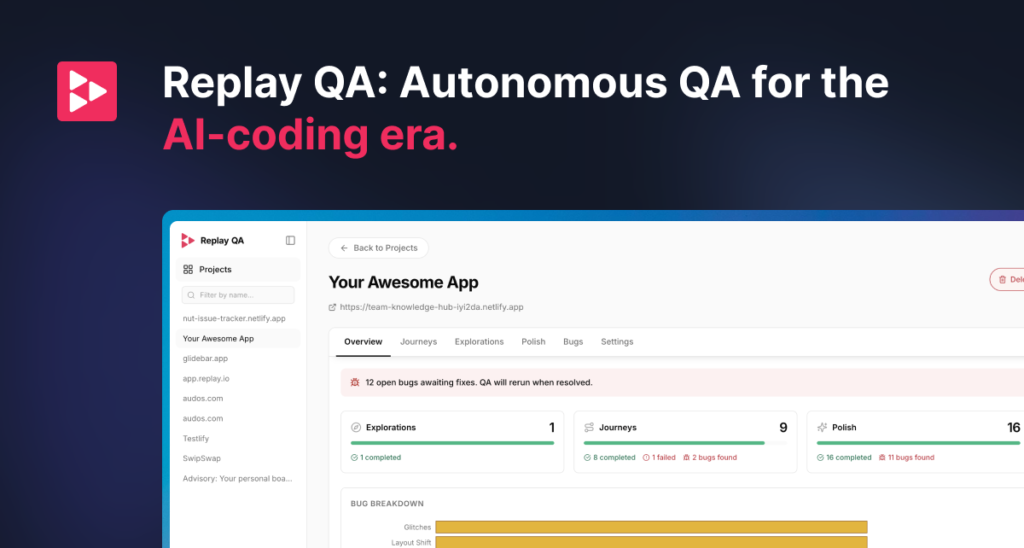 Replay QA official product image for autonomous web application testing