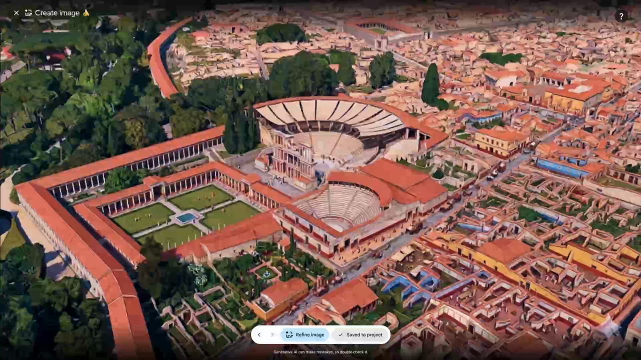 Official Google demonstration showing a generated reimagining of ancient Pompeii in Google Earth