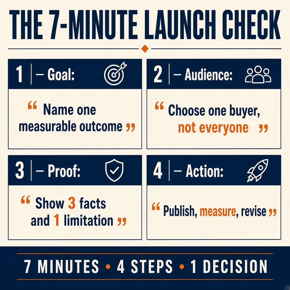First displayed Grok Imagine Quality output for the seven-minute launch check infographic prompt