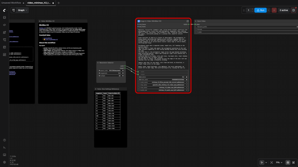Official MiniMax H3 text-to-video workflow imported into ComfyUI