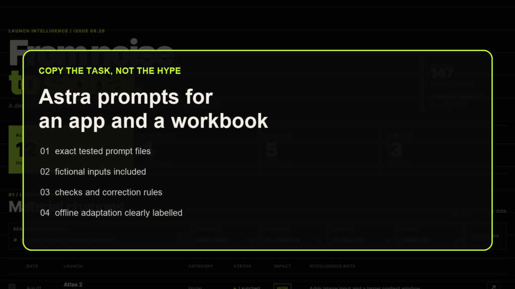 Astra prompt guide for a working app and research workbook with tested files and checks