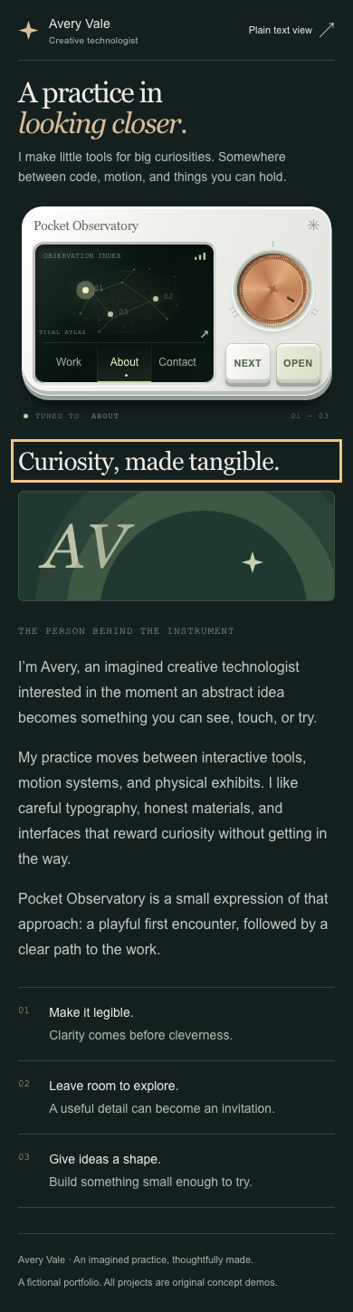 Reduced-motion About view with readable content and touch-sized controls.