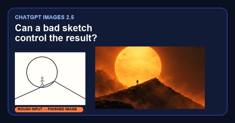 A crude mountain sketch beside a finished orange adventure poster made with ChatGPT Images 2.5.