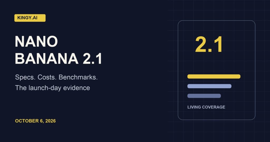 Kingy AI editorial cover for Nano Banana 2.1 specifications, costs and benchmarks
