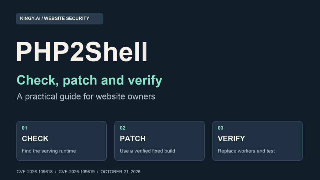 PHP2Shell website security guide: check the serving runtime, patch to a verified build, replace workers and test.